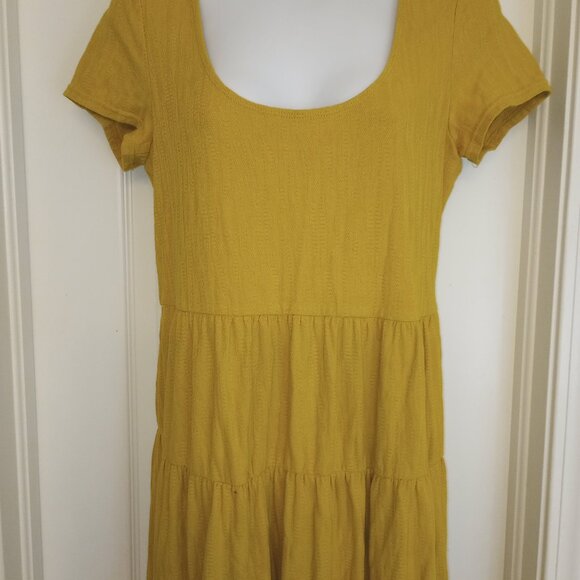 Anthropologie Maeve Gillian Tiered Maxi Dress Yellow Short Sleeve Medium | Maxi - Picture 4 of 8